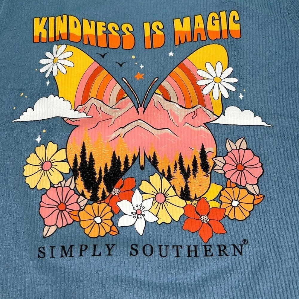 Simply Southern Shirt Top Womens Small or Medium Blue Long Sleeve Butterfly